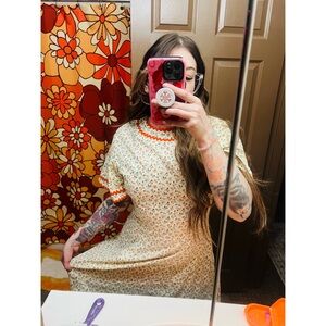 Floral Cream Dress with Orange Accents